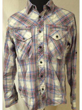 Raw State 83 Mens (L) Multicolor Plaid Double Pockets Long Sleeve Button Shirt